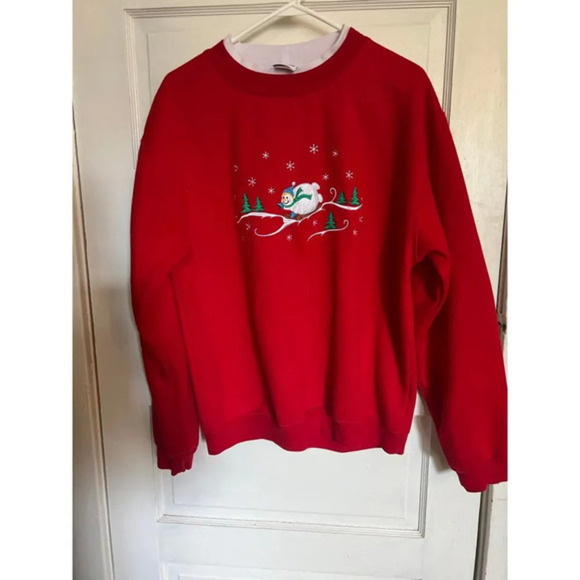 Vintage Easy Comforts Red Winter Snowman Christmas Holiday Sweatshirt - Picture 1 of 3